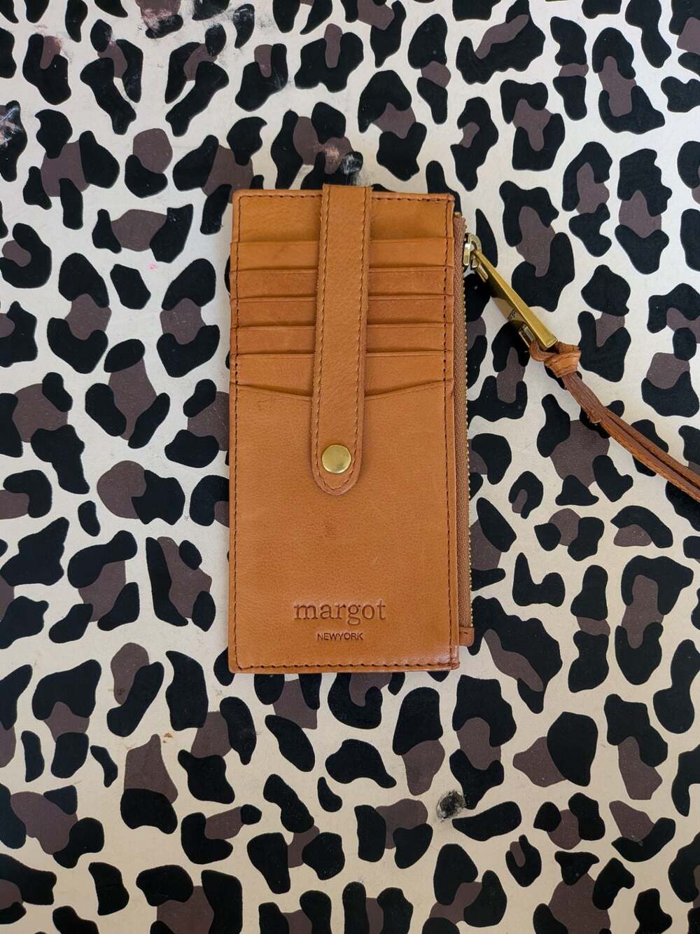 Margot New York Tan Leather Card Holder Zip Wallet with Wristlet